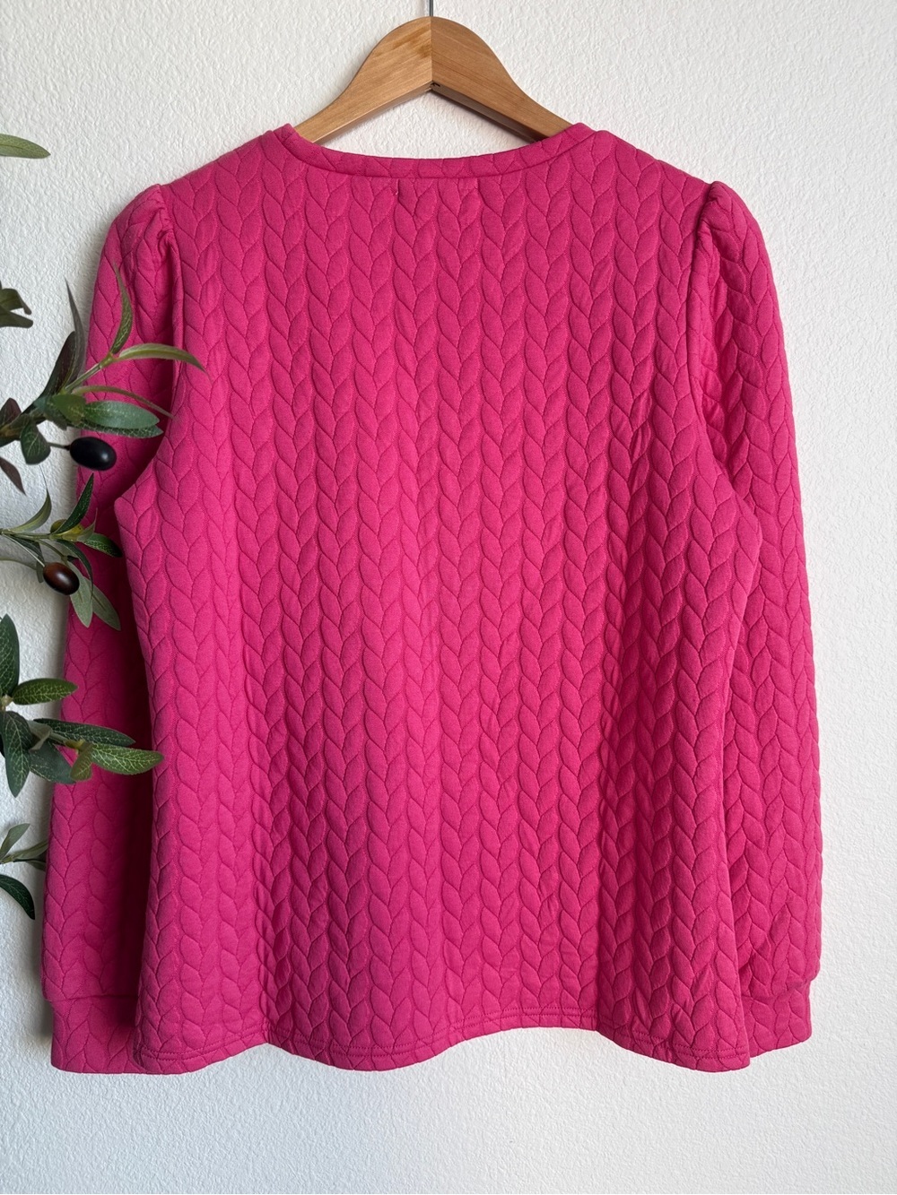 NWOT Miss Sparkling Hot Pink Textured Puff Sleeve Knit Sweater Womens Size Small - Picture 8 of 9